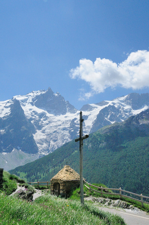 Oratoire de Chazelet with la  Meije in the background,La Grave,Haute Alps,France.