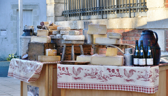A nicely presented display of produce from the Savoie region, Market at Château-d’Oléron.
