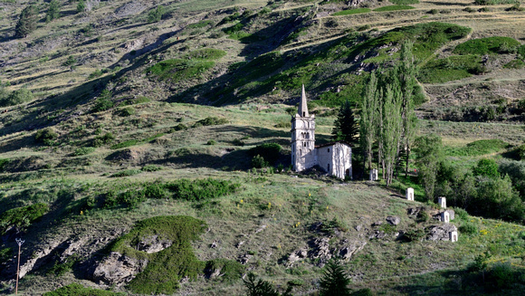 Church on a hill,Ristolas, Hautes-Alpes,France