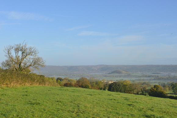 View over the Cheddar valley on a misty morning,  from Bagly, Somerset.